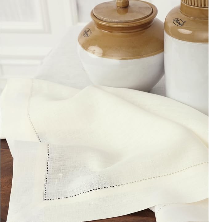 Solino Home Linen Ivory Table Runner 108 Inches Long - 100% Pure Linen 14 x 108 Inch Table Runner for Spring, Easter - Classic Hemstitch