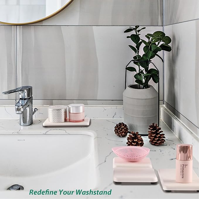 Set of 4 Water Absorbent Diatomite Coasters, Diatomaceous Earth Kitchen Soap Dish, Bathroom Trays, Water Absorbing Stone Used for Hand Soaps & Plants & Toiletries in The Modern Home