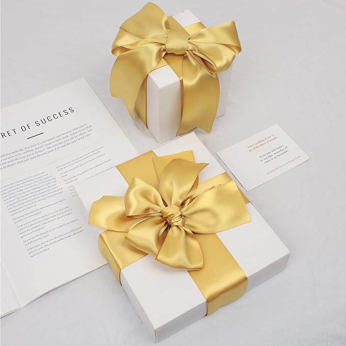 Light Gold Satin Ribbon, Double Faced 2 Inch X 25 Yards Light Gold Ribbon, Premium Satin Ribbon for Gift Wrapping, Crafts, Hair Bow Making, Sewing, Flower Bouquet, Wedding Party Decor