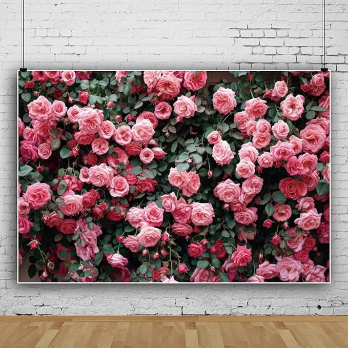 9x6ft Pink Rose Flower Photo Background Wedding Bridal Newborn Shower Birthday Party Photography Backdrops Banner Decor Anniversary Ceremony Couple Studio Props