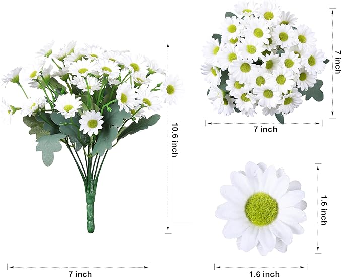Daisy Artificial Flowers for Outdoors Winter Decoration, 6 Bundles Fake Mums White Silk Flowers for Outside Look Real UV Resistant Faux Flowers Plants for Planter Front Door Home Indoor Porch Urn