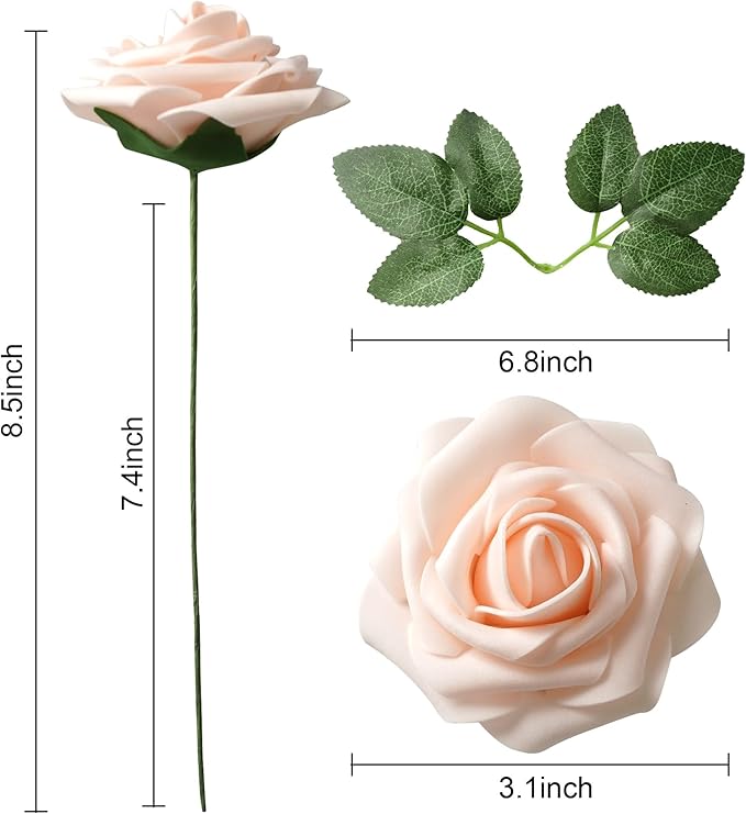 25pcs Artificial Flower Foam Rose Real Touch Roses Flower Heads with Stem for DIY Wedding Bouquets Centerpieces Arrangements Party Baby Shower Home Decor (Shades of Dusty Rose)