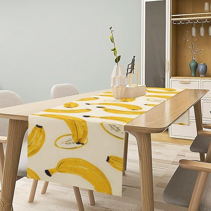 Banana Table Runner, Kitchen Dining Table Decor, Watercolor Tropical Fruit Palm Leaves Table Runners for Indoor Outdoor Home Farmhouse Holiday Wedding Birthday Party Decoration, 13 x36 in