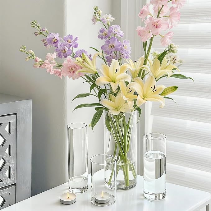 Cylinder Glass Bud Vases Set of 60 Clear Flower Vase for Centerpieces Shelf, Modern Small Vases for Living Room Bedroom Office Home, Decor for Wedding House Warming Party