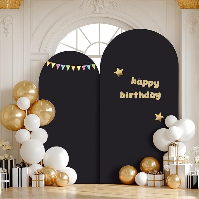 Halloween Arch Backdrop Covers - 6.6FT, 5FT Black Spandex Fitted Wedding Arch Stand Covers Round Top Chiara Stretchy Arch Backdrop Cover for Wedding Birthday Party Decoration