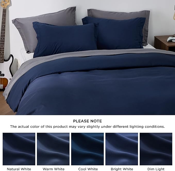 Bedsure Duvet Cover King Size - Soft Double Brushed Bedding Set for Kids & Adults, Zipper Closure, 3 Pieces, Includes 1 Duvet Cover (104"x90") & 2 Pillow Shams, NO Comforter, Navy Blue