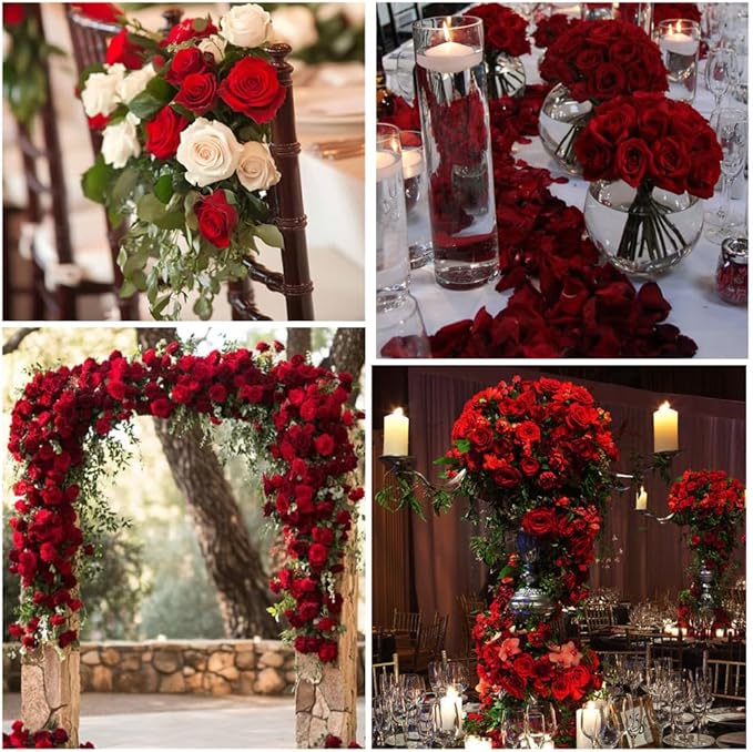 Jasion 50PCS Artificial Roses 4.14'' Realistic Velvet Large Flowers Long Stem Faux Flowers Bouquet for Wedding Home Party Table Centerpieces Decorations (Red)
