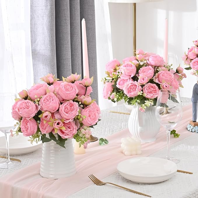 MARTINE MALL 4 Packs Peonies Artificial Flowers, Light Pink Artificial Peonies, Silk Peonies Flowers Fake Peonies Artificial Flowers Peonies Bouquet for Centerpiece Table Wedding Party Home Decor