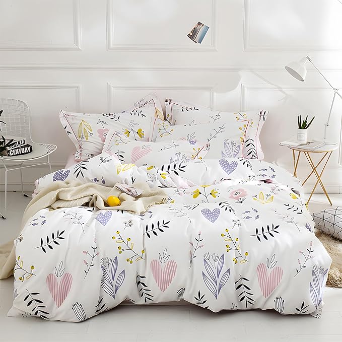 HighBuy Pink Floral Comforter Set Full Size Cottagecore Botanical Flower Comforters Boho Bedding Set 3 Pieces with 2 Pillowcases,Kids Girls Comforter Set for Full Bed All Season,Ultra Soft