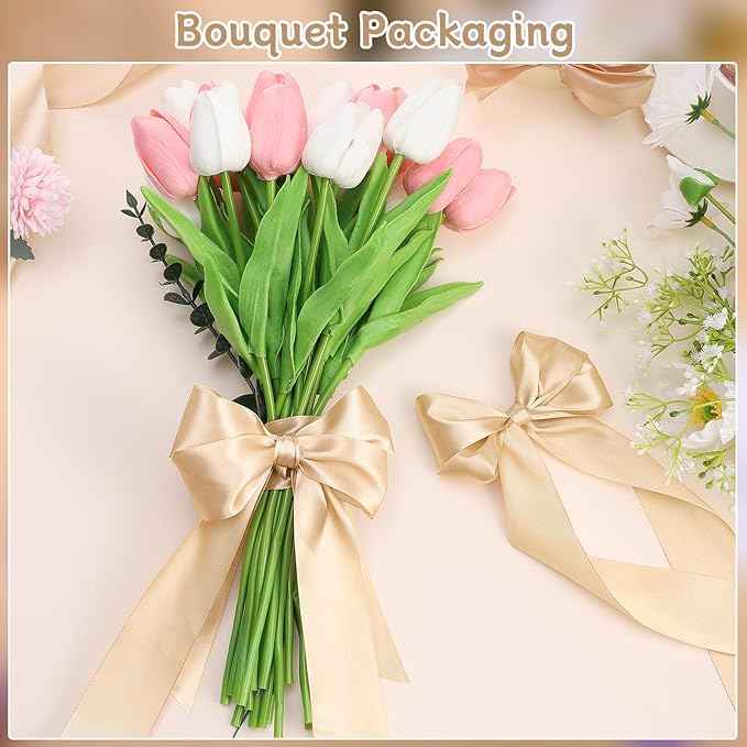 Champagne Gold Ribbon 1 1/2 Inch 60 Yards Wide Christmas Satin Ribbons Gold Bows for Gift Wrapping Flower Bouquet Birthday Christmas Decorations