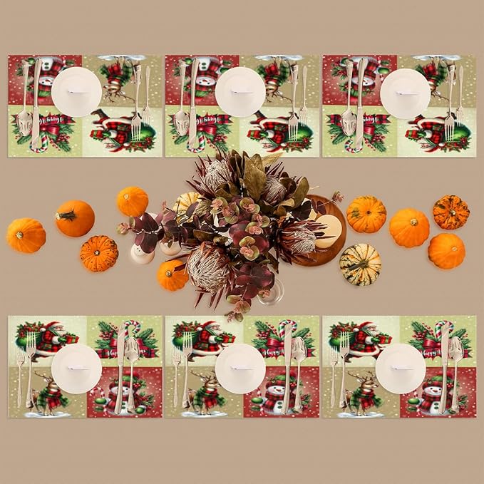 Christmas Waffle Santa Claus Cute Placemats Set of 1 PVC Vinyl Non Slip Table Mats Heat Resistant Place Mats Washable Wipeable Dining Table Mat for Kitchen Decor Party Indoor Outdoor Decorative Gift