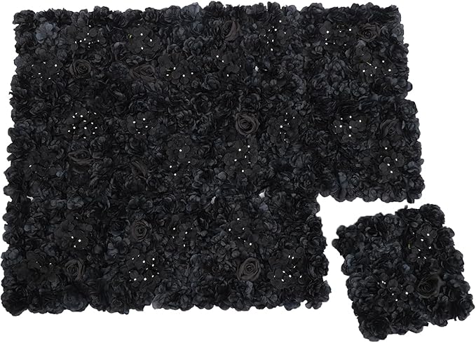 Flower Wall Panel Set,Black Artificial Wall Flower Backdrop,12 Pcs 14.96" X 14.96" 3D Silk Hydrangea Rose Floral Panel,Faux Roses Artificial Flower Backdrop for Wall Decor