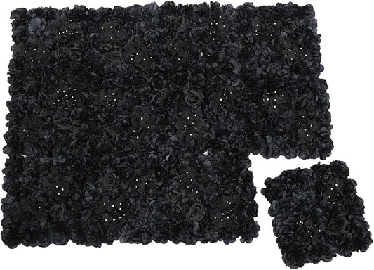 Flower Wall Panel Set,Black Artificial Wall Flower Backdrop,12 Pcs 14.96" X 14.96" 3D Silk Hydrangea Rose Floral Panel,Faux Roses Artificial Flower Backdrop for Wall Decor