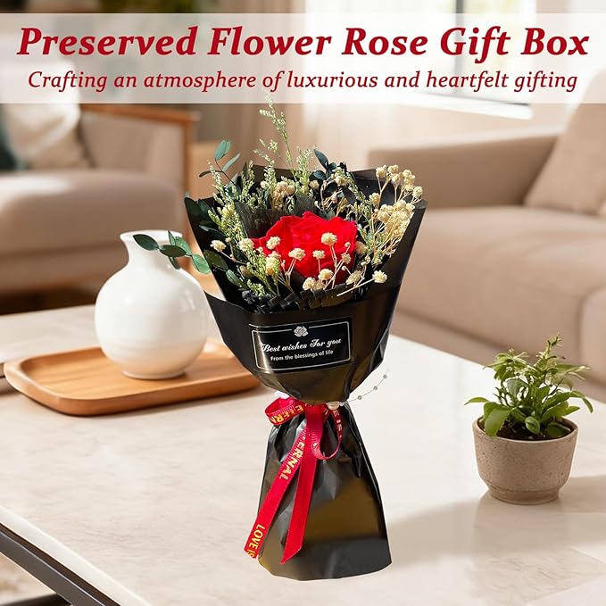 Preserved Roses in a Box, Forever Real Flowers, Single Eternal Red Rose Bouquet in Gift Box - Preserved Roses Gifts for Women, Girlfriend, Valentine's Day, Christmas Day