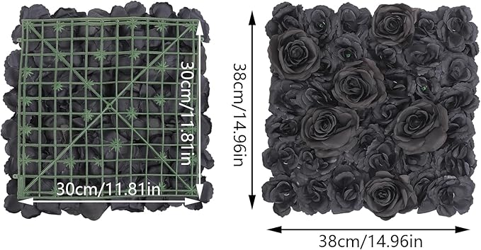 12PCS Artificial Flowers Decoration, Flower Wall Panels, Black Flowers Wall, Stage Background Artificial Flowers Decoration, Silk Rose Flower Panels, Use for Party, Anniversary