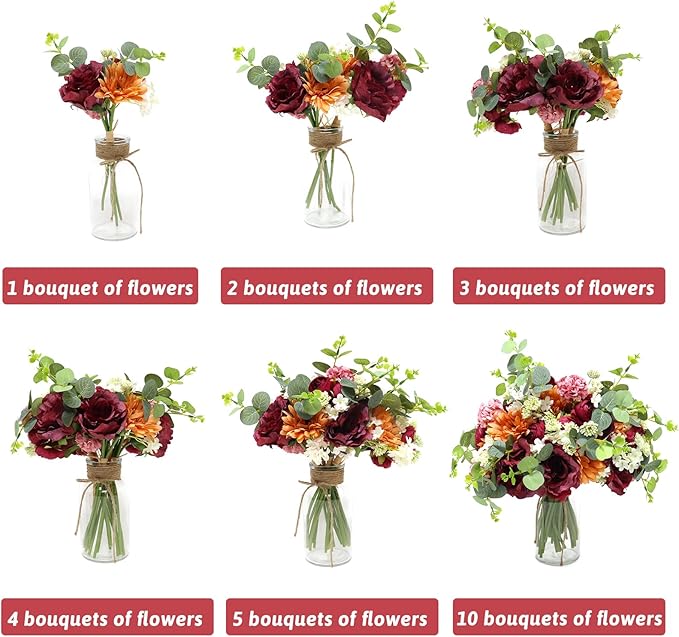 Zerzsy Artificial Flowers Bouquets, Mixed Purple Artificial Peonies, 4 Bouquets Fake Flowers Bride Holding Flower Faux Floral for Wedding Bridal Bouquet Home Table Centerpiece Floral Decoration