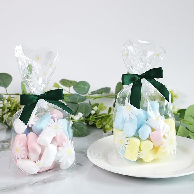 50 PCS Dark Green Twist Tie Bows 2.5" Satin Ribbon Bows Decor for Gift Wrapping Craft Treat Bags Cake Pop Basket, Wedding Baby Shower Birthday Party Favors