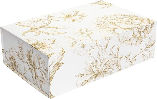 Luxury Keepsake Gift Box | Gold Floral Decorative Boxes with Magnetic Lids for Presents, Wedding Memory Box, and Bridal Gifts. 11.5" x 7.5" x 3.5"