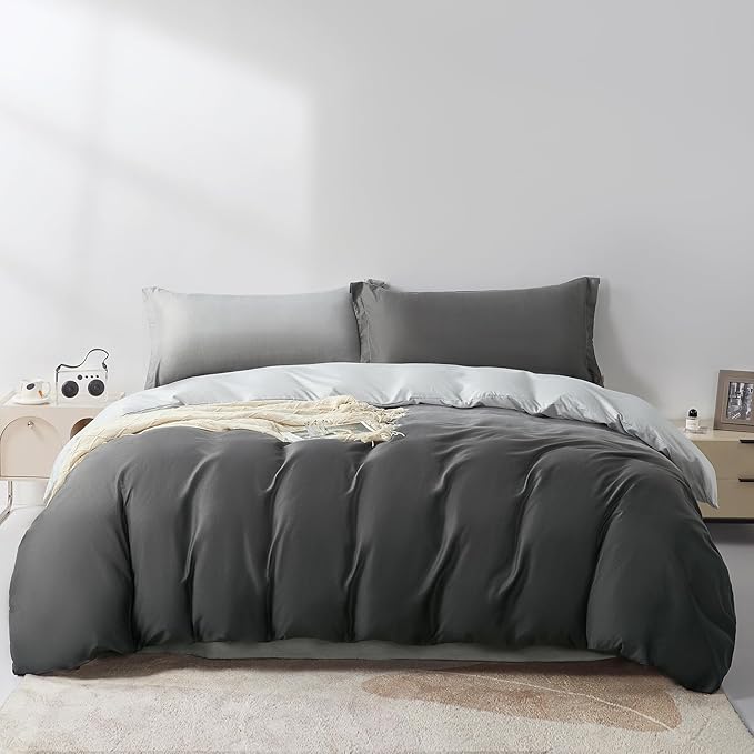 SAPHREAS Queen Size Black Gray Gradient Duvet Cover Set Microfiber Duvet Cover Set for All Season, 3 Pieces 1 Duvet Cover with Zipper 2 Pillow Shams (No Duvet Insert)