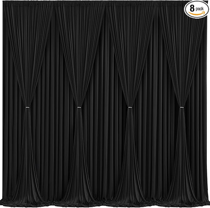 Wish Care Black Backdrop Curtain 8 Panels-Wrinkle-Free Black Curtains Polyester Photography Drapes for Wedding Birthday Party Photo Background Backdrop Stand- 32 X10FT (Black)