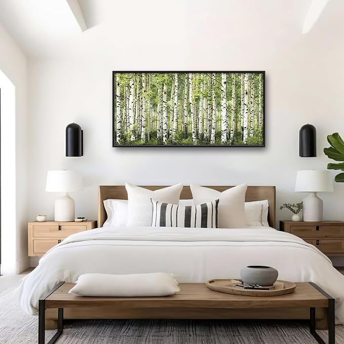 Extra Large Birch Tree Framed Wall Art for Living Room,Oversized Green Aspen Trees Forest Pictures Wall Decor,Canvas Print Painting Modern Artwork Bedroom Office Bathroom 60L x 30W