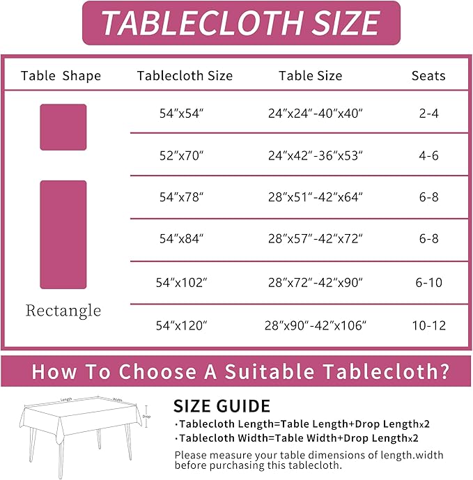 Rectangle Table Cloth,100% Waterproof Tablecloth Oil Proof Spill Proof Vinyl Table Cloth, Wipe Clean Plastic Table Cover for Dining, Camping, Indoor and Outdoor 54" x 78",Pink