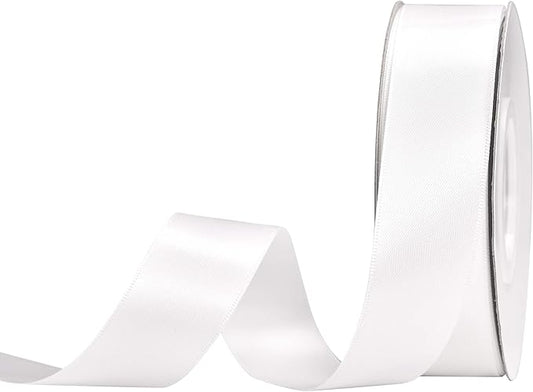 YAMA Double Face Satin Ribbon - 1 inch 25 Yards for Gift Package Wrapping,Floral Design,Hair Bow Clip Making,Crafting,Sewing,Wedding Decor,White