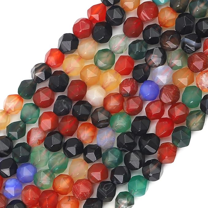 Faceted Natural Colorful Agate Stone Round Beads 8mm 36cm/Strand for Jewelry Making