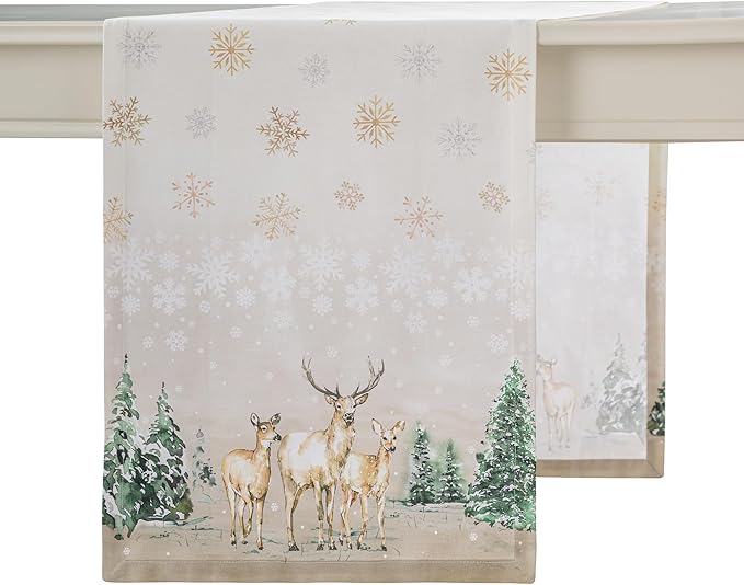 Maison d' Hermine Table Runner 100% Cotton Single Layer Table Runners 72 inches Long for Thanksgiving Christmas Decorations Home Kitchen Dining Party Wedding (Deer in The Woods, 14.5" x 72")