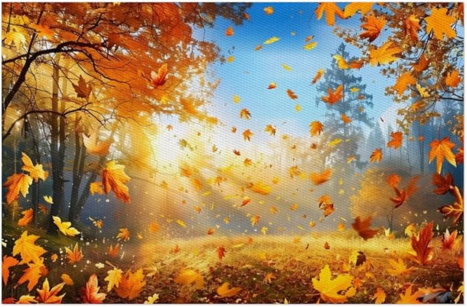 Forest Tree Fall Leaf Placemats Set of 1 PVC Vinyl Non Slip Table Mats Heat Resistant Place Mats Washable Wipeable Dining Table Mat for Kitchen Decor Party Indoor Outdoor Decorative Gift
