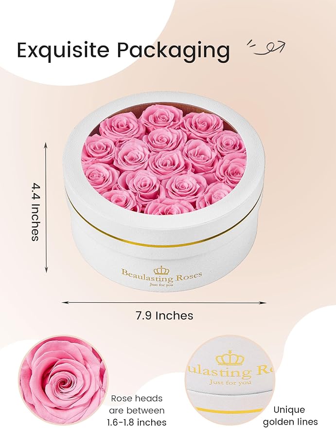 Preserved Roses Forever Flowers Real Roses in a Box Mother's Day Birthday Flowers for Her Mom Women Wife Valentine's Day, 16 Pink Roses