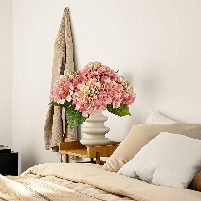 4Pcs 21 inches Real Touch Hydrangeas Artificial Hydrangeas Pink Flowers Faux Hydrangea for Kitchen Living Room Porch Home Decor Baby Shower Party Wedding Christmas Xmas Table Centerpiece