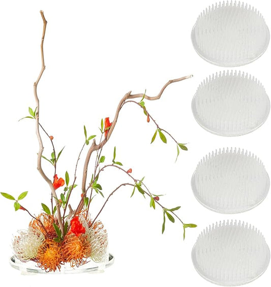 Calsoling 4 Pieces Flower Frog Transparent Flower Arrangement Holder, Round Pin Flower Holder Floral Arranging Frog with 3 Suction Cup from Japanese Ikebana Art for Home Plant Decoration DIY Craft