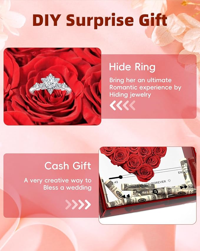 Preserved Roses for Mothers Day, Handmade Forever Flowers Box for Mom, Unique Flower Gifts for Girlfriend Wife, Wedding Anniversary Presents for Her, Birthday Gifts for Mom Grandma (Red)