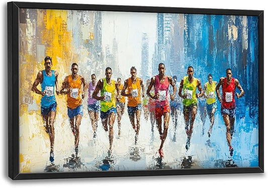 Marathon Runner Large Wall Art Sport Pictures Wall Decor Athlete Canvas Running Print Painting Modern Artwork Home Decoration for Living Room Bathroom Bedroom Office Framed 36"x24"