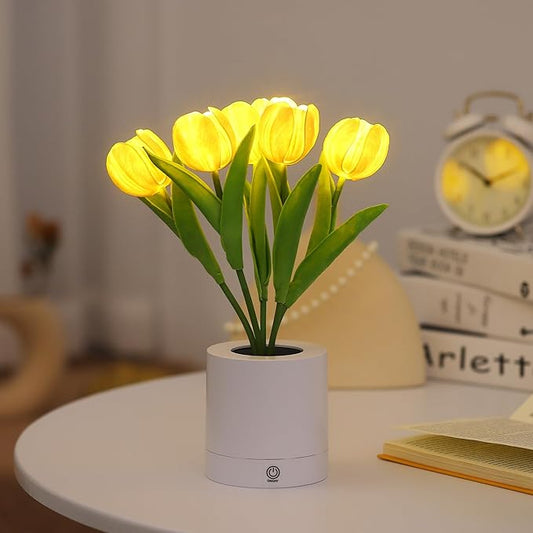 WSYEAR Flower Table Lamp Tulip Desk LED Night Light for Home Living Room Decor Artificial Flower with Vase Table Centerpieces for Birthday Holiday Party Wedding Room Decoration