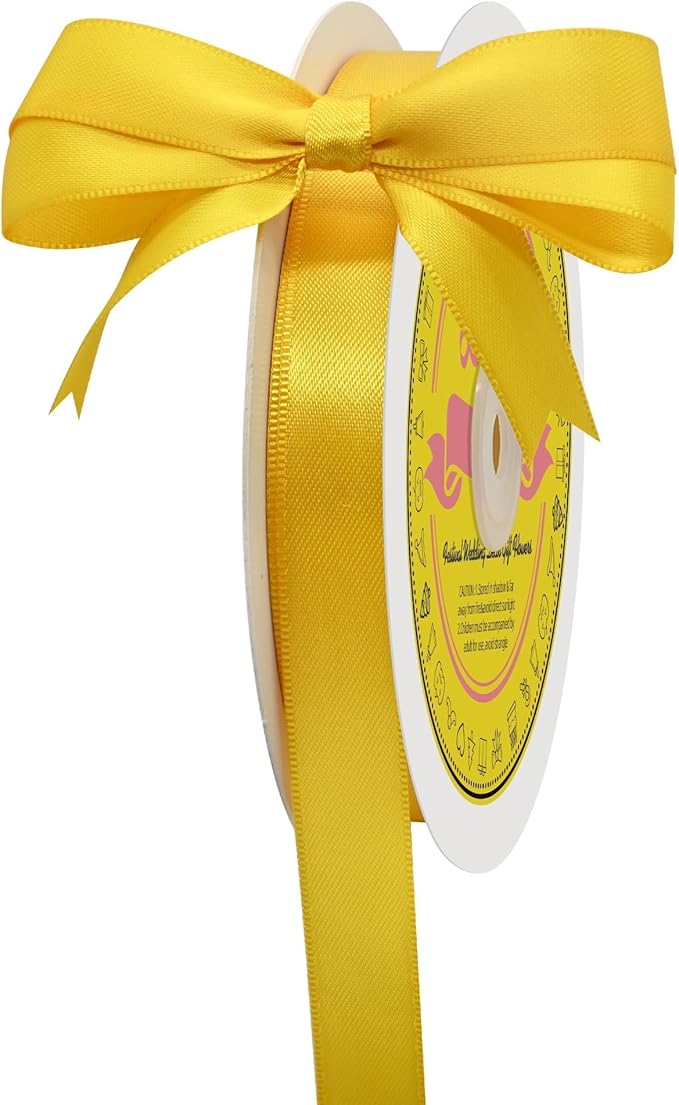 Double Face Maize Yellow Satin Ribbon 5/8 inch X 50 Yards Polyester Maize Yellow Ribbon for Gift Wrapping Very Suitable for Weddings Party Hair Bow Invitation Decorations and More