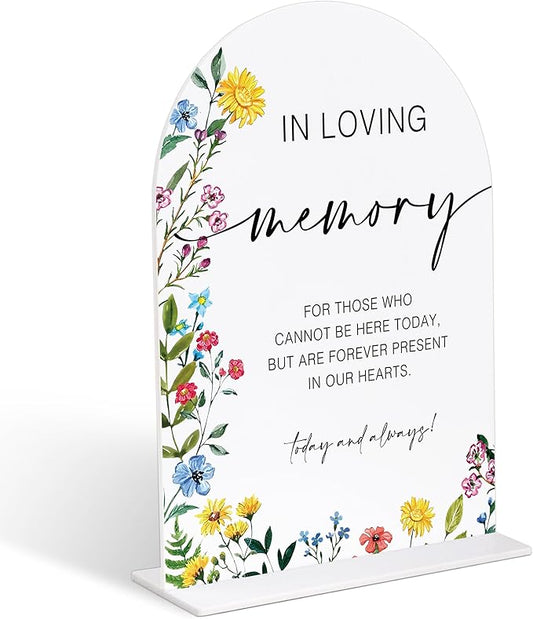 Acrylic Wedding Signs In Loving Memory Sign for Reception, 6x8" Floral Themed Arch Acrylic Memorial Table Decor, Love Is Bloom & Baby In Bloom Decorations for Baby Shower Bridal Shower Engagement