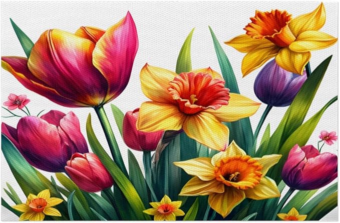 Spring Beautiful Flower Placemats Set of 1 PVC Vinyl Non Slip Table Mats Waterproof Heat Resistant Place Mats Washable Wipeable Dining Table Mat for Kitchen Party Indoor Outdoor Decorative