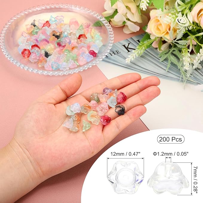 PATIKIL Glass Trumpet Flower Beads, 200 Pcs Gradient Flower Bead Charm for Jewelry Making DIY Craft, Bracelets, Earrings, Necklaces Decorations, AB White