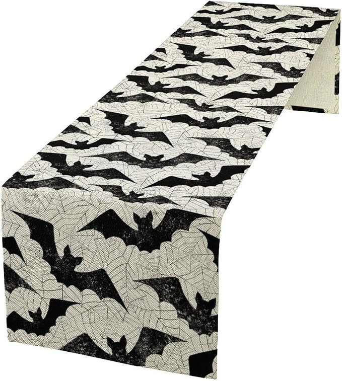 Gothic Table Runner,Bat Spider Web Pattern Table Runner for Home Kitchen Table Dining Garden Farmhouse Wedding Party Decor 13x70 Inch