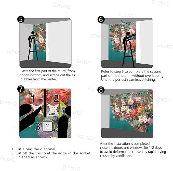 Floral Wallpaper Pink Peony murals Girls Bedroom Botanical Rose Flowers Leaf Aesthetic Room Decor Home Living Room tv Background Large Wall Mural - 91"x65" Not Peel and Stick
