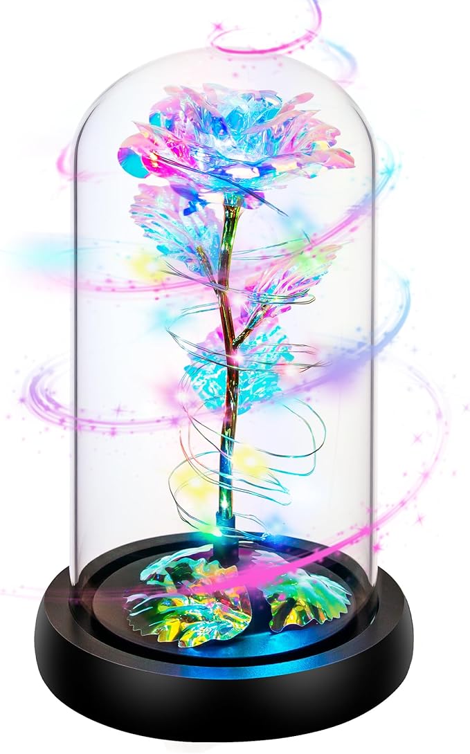 Childom Christmas Rose Gifts for Women,Birthday Gifts for Women Mom Christmas,Flowers for Delivery Prime,Rotating Colorful Light Up Rose in A Glass Dome,Anniversary Rose Gift for Her Valentines Day