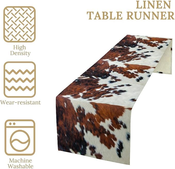 Cow Print Table Runner, Cowhide Print Western Style Table Runner Country Farmhouse Cottage Cow Patten Table Decoration for Home Kitchen Dining, 13x60 in