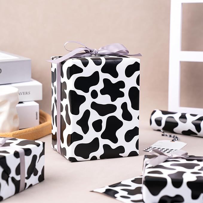 WRAPAHOLIC Cow Wrapping Paper Sheet - 12 Sheets Cow Prints Design Folded Flat for Birthday, Wedding, Baby Showers - 19.7 Inch X 30 Inch Per Sheet