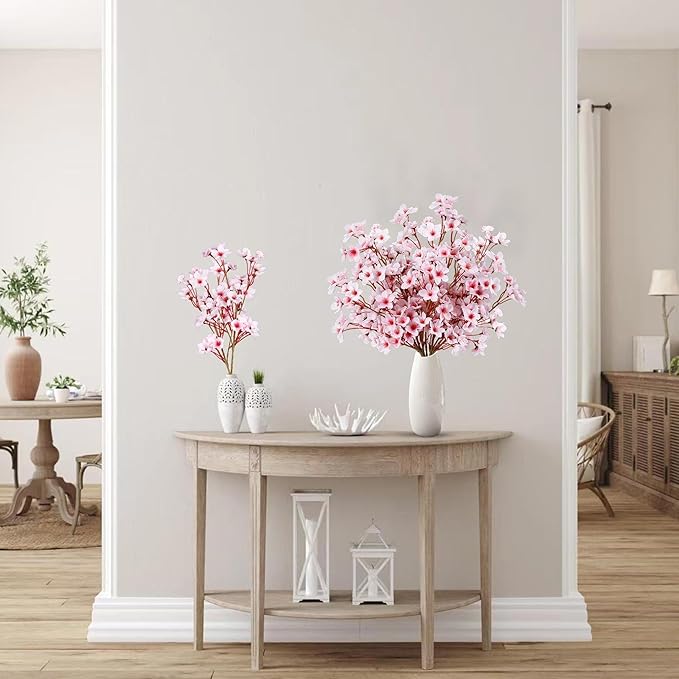 Sggvecsy Artificial Cherry Blossom Flowers 6 Pcs Faux Cherry Blossom Stems Faux Silk Cherry Blossom Branches 15.7’’ Fake Peach Flowers for Vase Arrangements Home Wedding Table Decor (Pink)