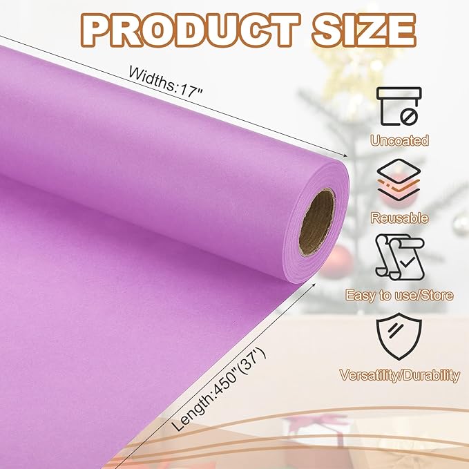PATIKIL Wrapping Paper, 17" x 450"(37') 70 GSM Craft Paper Roll Kraft Packing Paper for Poster Bulletin Board, Gift Wrapping, Light Pink