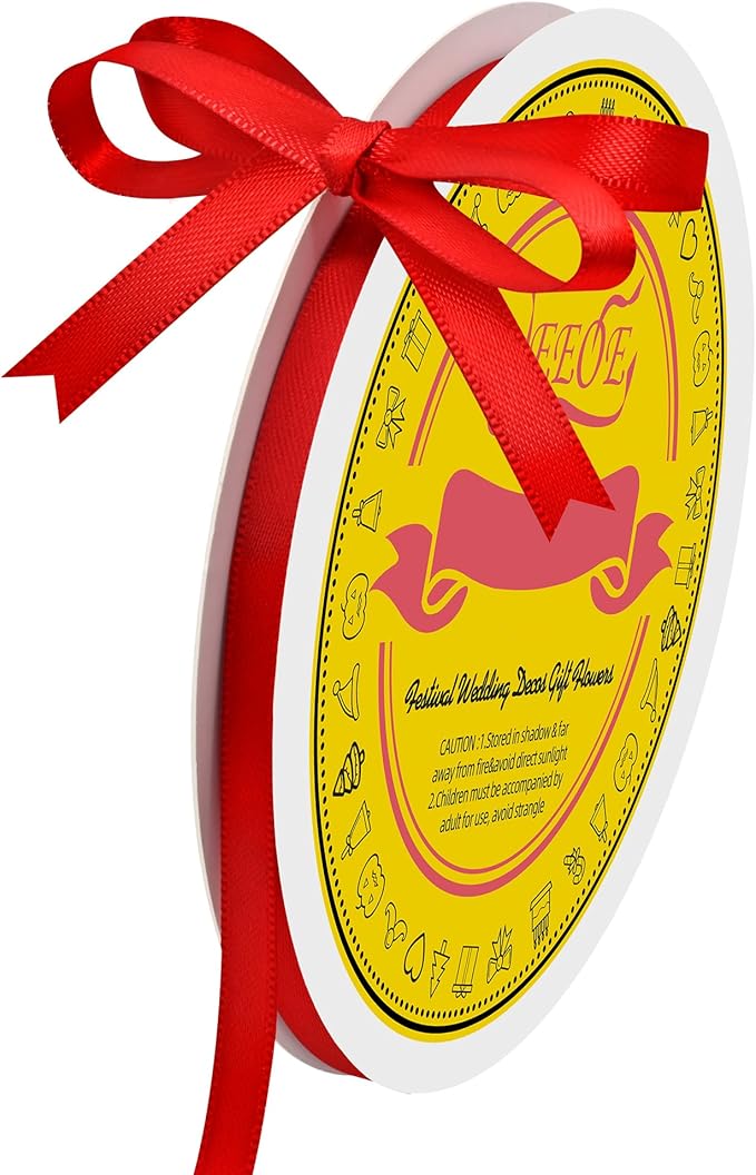 Double Face Red Satin Ribbon 1/4 inch X 50 Yards Polyester Red Ribbon for Gift Wrapping Very Suitable for Weddings Party Hair Bow Invitation Decorations and More