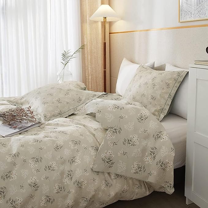 Boho Floral Comforter Set King Size Vintage Garden Style Floral Bedding Comforter with 2 Pillowcases Fluffy Soft Aesthetic Botanical Comforter Set Farmhouse Chic Flower Comforter for King Size Bed