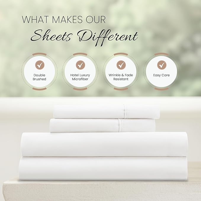 Linen Market Bed Sheets for California King Size Bed (White) - Sleep Better Than Ever with These Soft and Cooling California King Sheets - Deep Pocket Fits 16" Thick Beds - 4 Piece Cal King Sheet Set